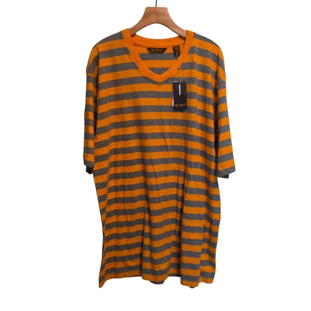 Vintage PJ Mark T-Shirt Orange & Gray Striped V-Neck Streetwear Y2K 3XL NEW NWT